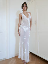 Robe nuisette dos nu décolleté en V profond Robe florale tridimensionnelle transparente en maille